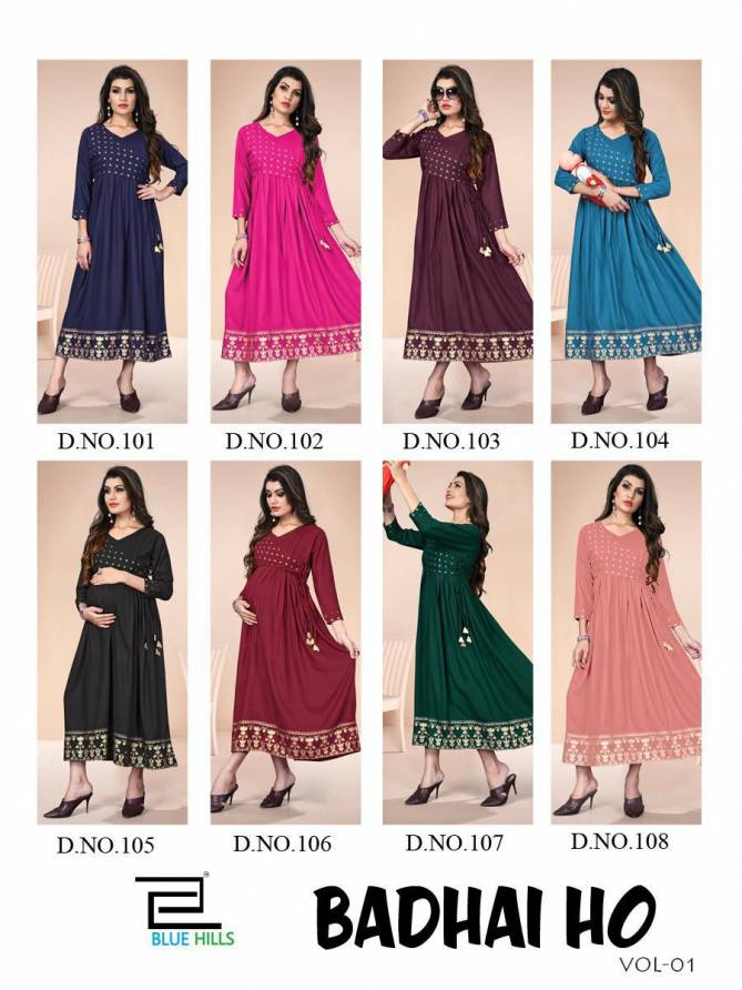 Blue Hills Badhai Ho Designer Ethnic Wear Long Printed Rayon Kurti Collection
